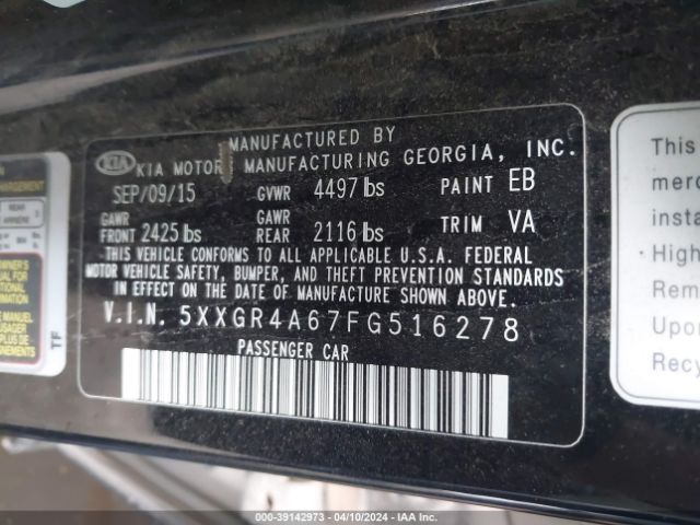 5XXGR4A67FG516278 KIA Optima Sxl Turbo