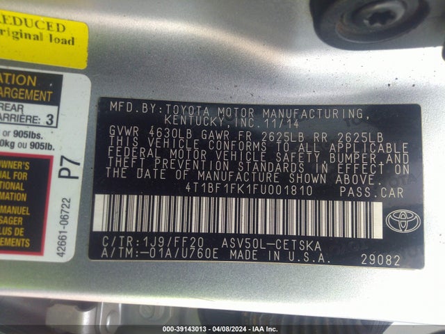Toyota CAMRY SE 2015 4T1BF1FK1FU001810 Image 9