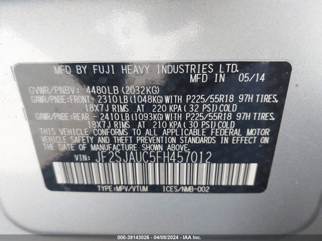 Subaru Forester 2.5i Touring 2015 JF2SJAUC5FH457012 Image 9