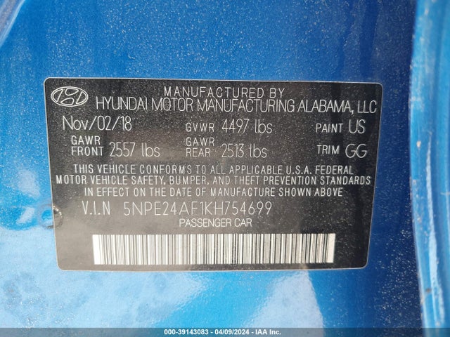 Hyundai SONATA SE 2019 5NPE24AF1KH754699 Image 9