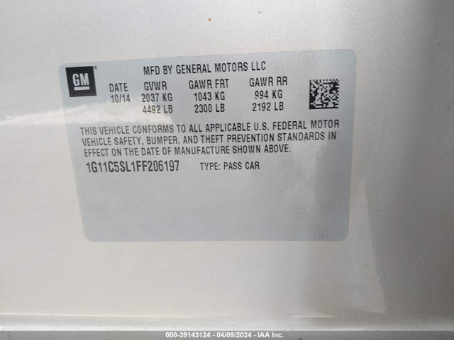 Chevrolet MALIBU 1LT 2015 1G11C5SL1FF206197 Image 9
