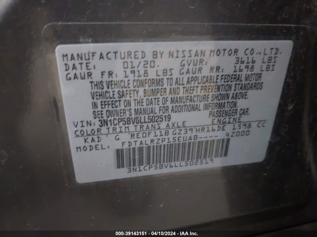Nissan Kicks S Xtronic Cvt 2020 3N1CP5BV6LL502519 Image 9