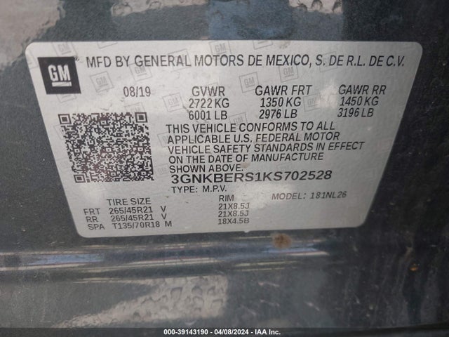 Chevrolet BLAZER RS 2019 3GNKBERS1KS702528 Image 9