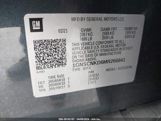 Chevrolet Tahoe 2wd Lt 2021 1GNSCNKD6MR266841 Image 9