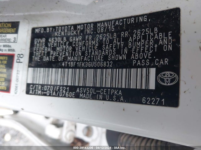 Toyota CAMRY SE 2016 4T1BF1FK3GU506832 Image 9
