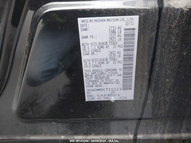 Nissan Pathfinder S 2015 5N1AR2MM9FC715123 Image 9