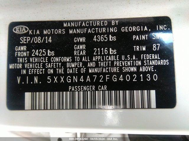 KIA OPTIMA EX 2015 5XXGN4A72FG402130 Image 9