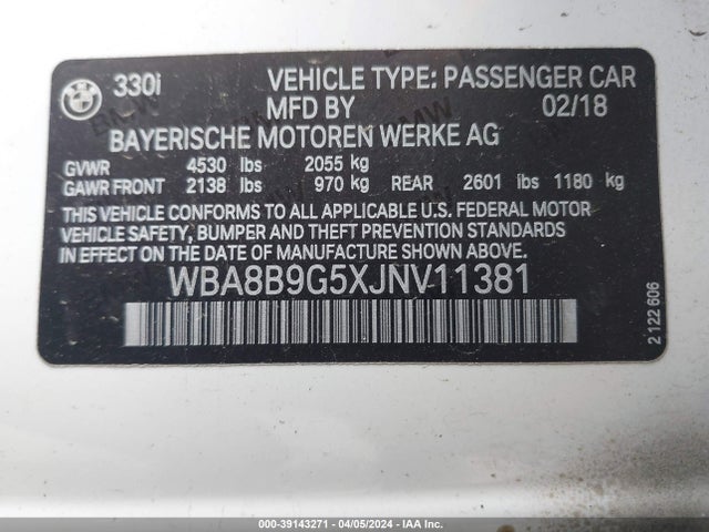 BMW 330I 2018 WBA8B9G5XJNV11381 Image 9