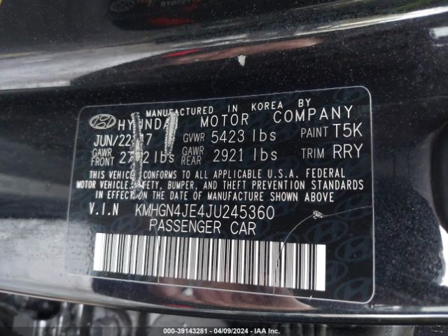 KMHGN4JE4JU245360 Genesis G80 3.8
