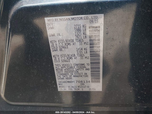 Nissan Pathfinder Sv 2015 5N1AR2MN0FC708134 Image 9