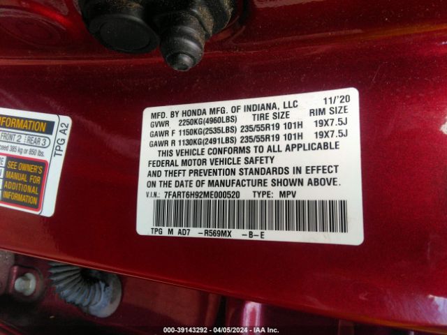 7FART6H92ME000520 Honda Cr-v Hybrid Touring