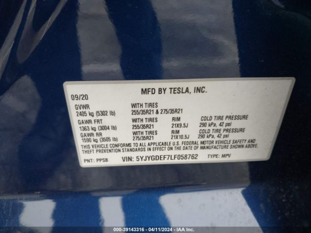 5YJYGDEF7LF058762 Tesla Model Y Long Range Dual Motor All-wheel Drive/performance Dual Motor All-wheel Drive