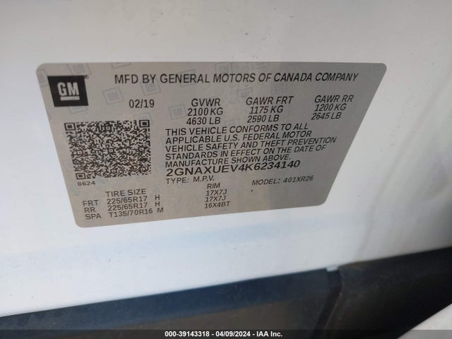 Chevrolet EQUINOX LT 2019 2GNAXUEV4K6234140 Image 9