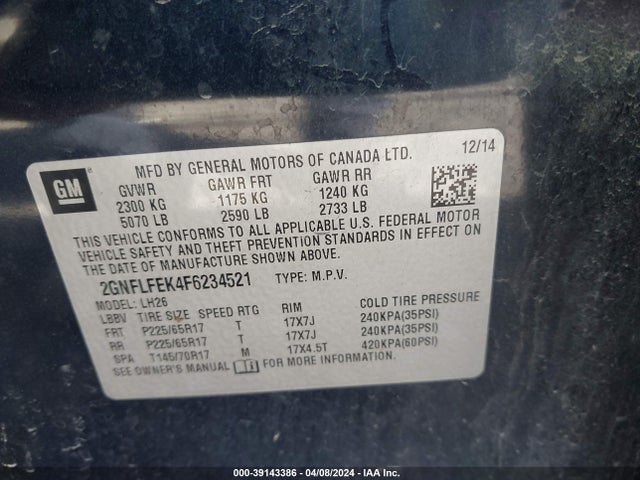 Chevrolet EQUINOX 1LT 2015 2GNFLFEK4F6234521 Image 9