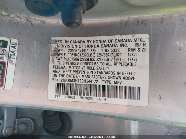 Honda Cr-v Ex-l 2016 2HKRM3H72GH544172 Image 9
