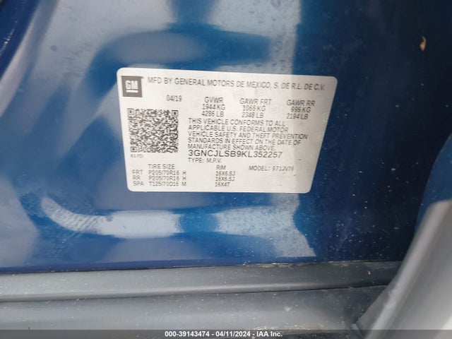 Chevrolet Trax Lt 2019 3GNCJLSB9KL352257 Image 9