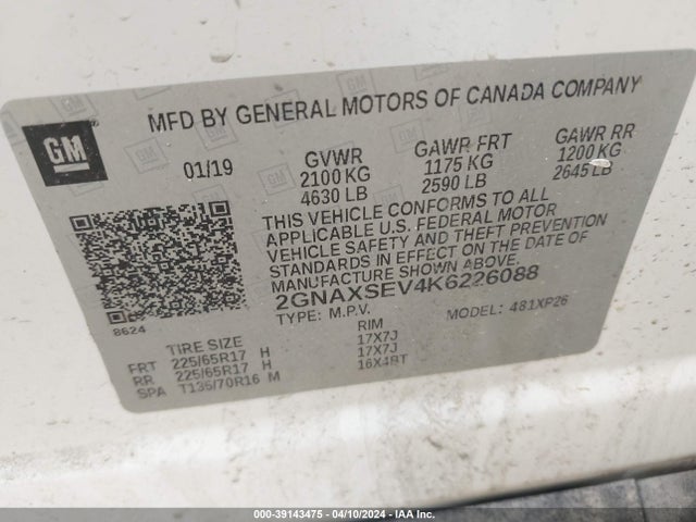 Chevrolet EQUINOX LS 2019 2GNAXSEV4K6226088 Image 9