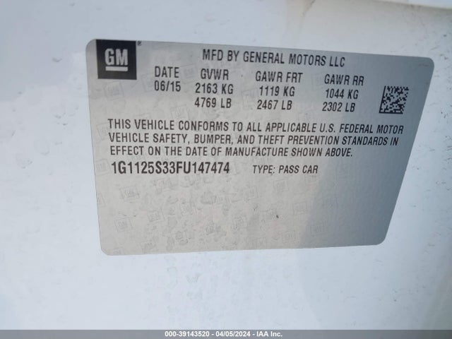 Chevrolet Impala 2lt 2015 1G1125S33FU147474 Image 9