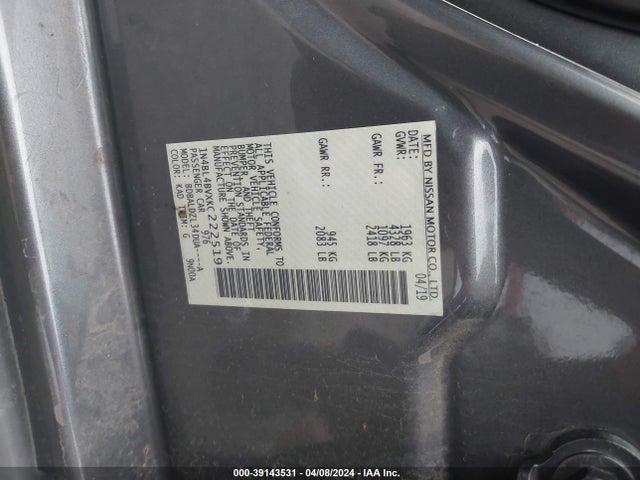 Nissan Altima 2.5 S 2019 1N4BL4BVXKC222519 Image 9