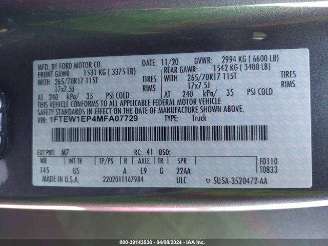 Ford F-150 Xlt 2021 1FTEW1EP4MFA07729 Image 9