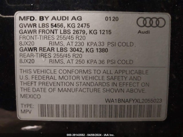 WA1BNAFYXL2055023 Audi Q5 Premium Plus 45 Tfsi Quattro S Tronic
