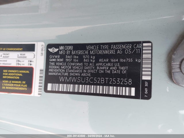 2011 MINI COOPER WMWSU3C52BT253258 Photo 8