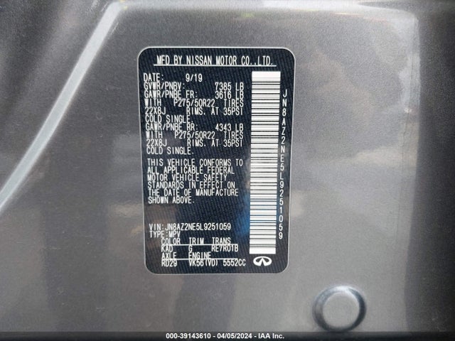JN8AZ2NE5L9251059 Infiniti Qx80 Luxe Awd