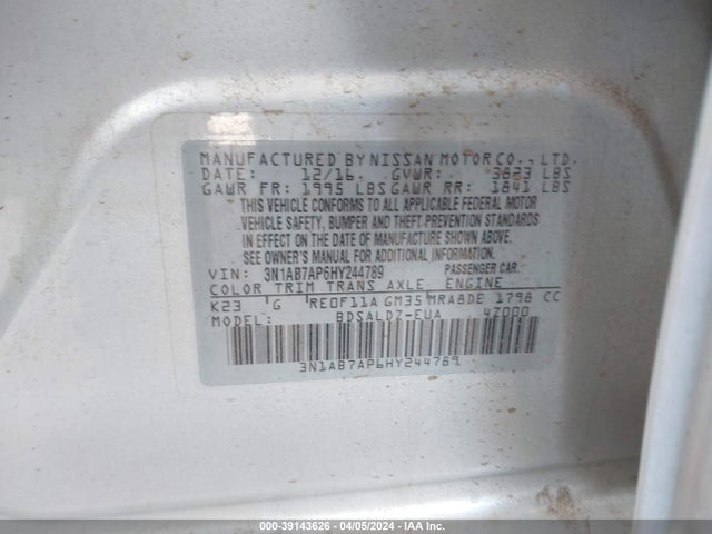 Nissan SENTRA SV 2017 3N1AB7AP6HY244789 Image 9