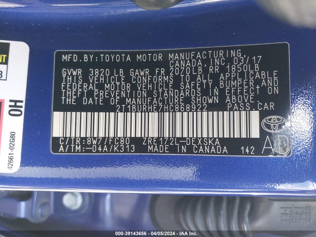 Toyota COROLLA SE 2017 2T1BURHE7HC868922 Image 9