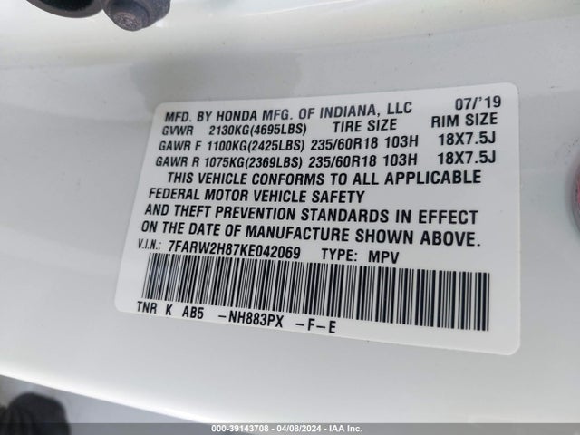Honda Cr-v Ex-l 2019 7FARW2H87KE042069 Image 9