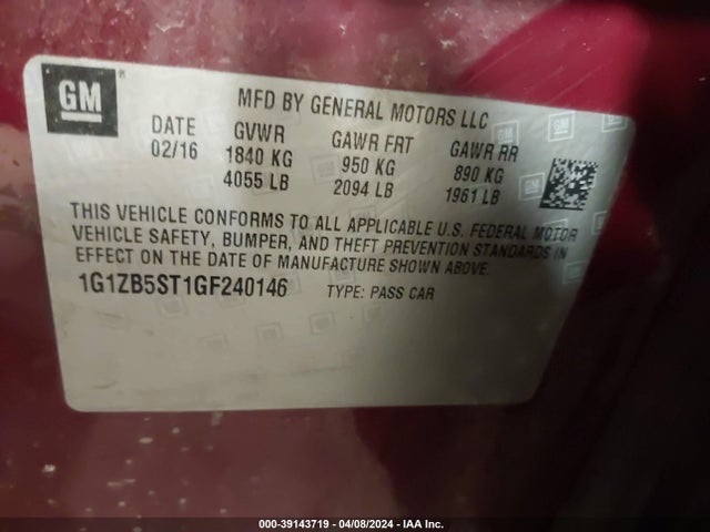 Chevrolet MALIBU LS 2016 1G1ZB5ST1GF240146 Image 9