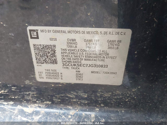 Chevrolet Silverado 1500 2lz 2018 3GCUKSEC7JG310833 Image 9
