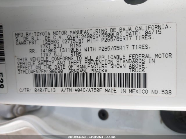 Toyota Tacoma Base V6/trd Pro 2015 3TMLU4EN7FM190690 Image 9