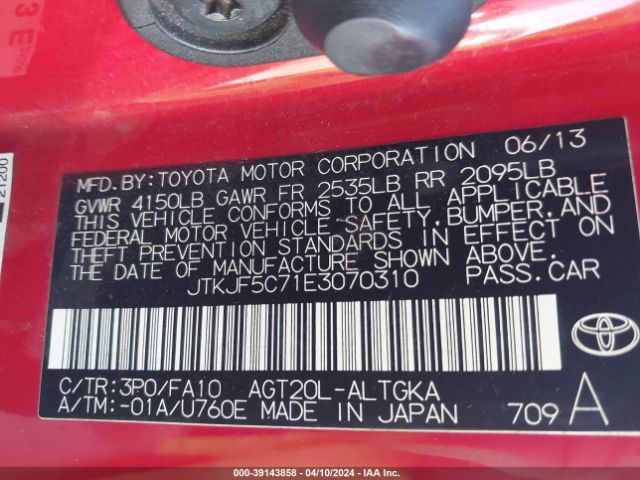 JTKJF5C71E3070310 Scion TC
