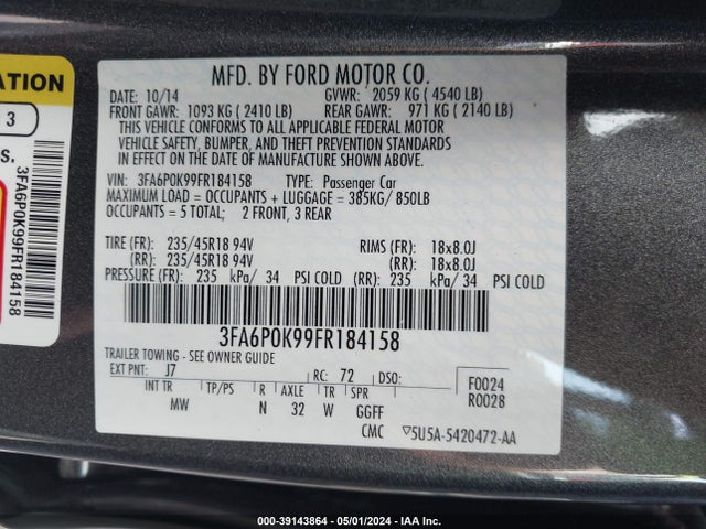 Ford Fusion Titanium 2015 3FA6P0K99FR184158 Image 9