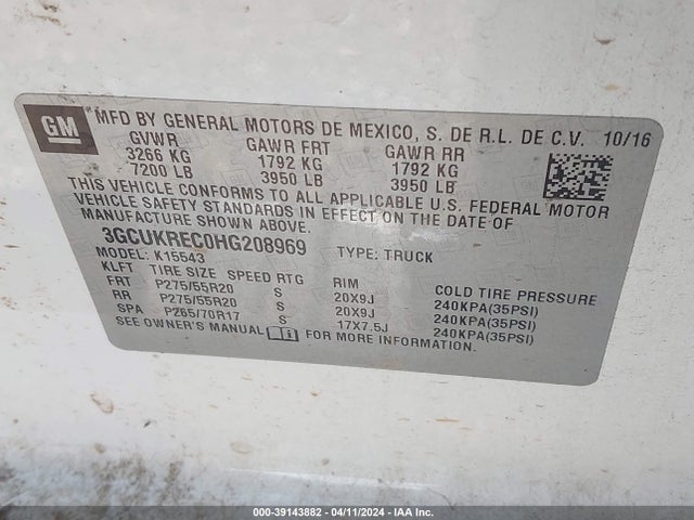 Chevrolet Silverado 1500 2lt 2017 3GCUKREC0HG208969 Image 9