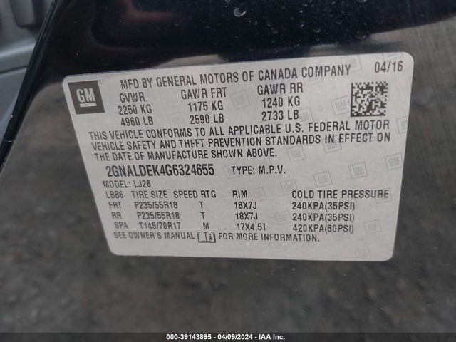 Chevrolet Equinox Ltz 2016 2GNALDEK4G6324655 Image 9