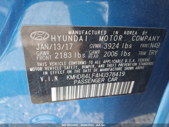 Hyundai Elantra Value Edition 2017 KMHD84LF4HU378419 Image 9