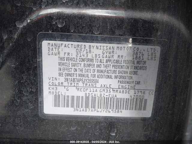 Nissan SENTRA S 2018 3N1AB7AP6JY269584 Image 9