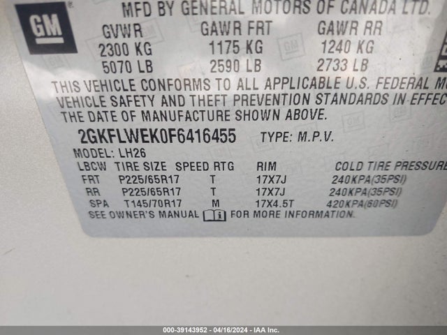 GMC Terrain Sle-2 2015 2GKFLWEK0F6416455 Image 9