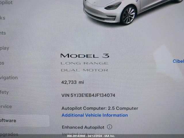 5YJ3E1EB4JF134074 Tesla Model 3 Long Range/performance