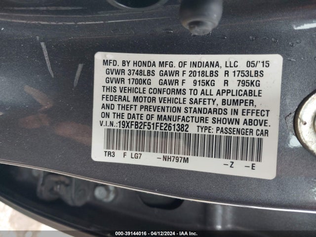 Honda Civic Lx 2015 19XFB2F51FE261382 Image 9