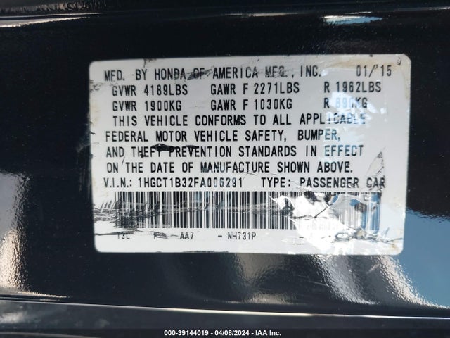 Honda Accord Lx-s 2015 1HGCT1B32FA006291 Image 9