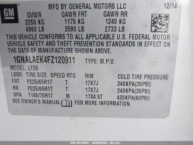 Chevrolet EQUINOX LS 2015 1GNALAEK4FZ120911 Image 9