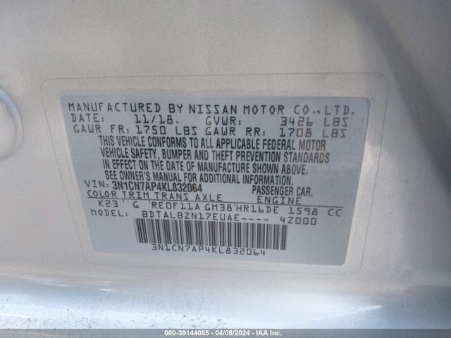 Nissan Versa 1.6 Sv 2019 3N1CN7AP4KL832064 Image 9