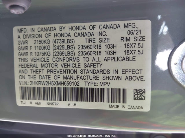 Honda Cr-v Awd Ex 2021 2HKRW2H5XMH659102 Image 9