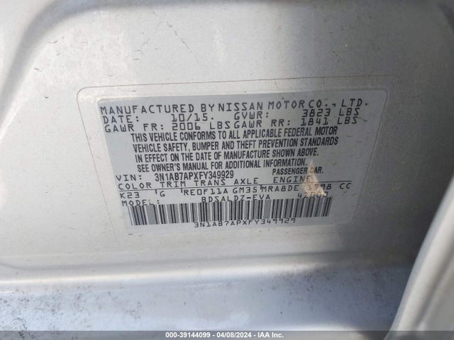 Nissan SENTRA SV 2015 3N1AB7APXFY349929 Image 9