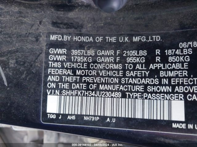 SHHFK7H34JU230489 Honda Civic Lx