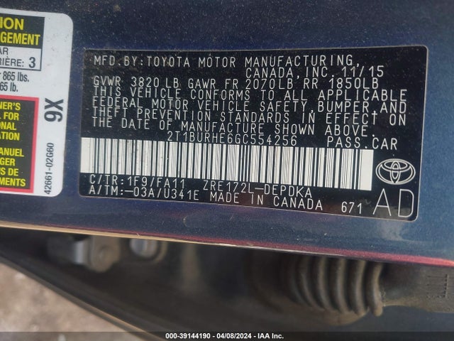 Toyota COROLLA L 2016 2T1BURHE6GC554256 Image 9