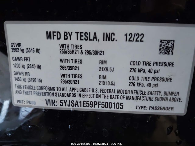 Tesla Model S Dual Motor All-wheel Drive/standard Range 2023 5YJSA1E59PF500105 Image 9
